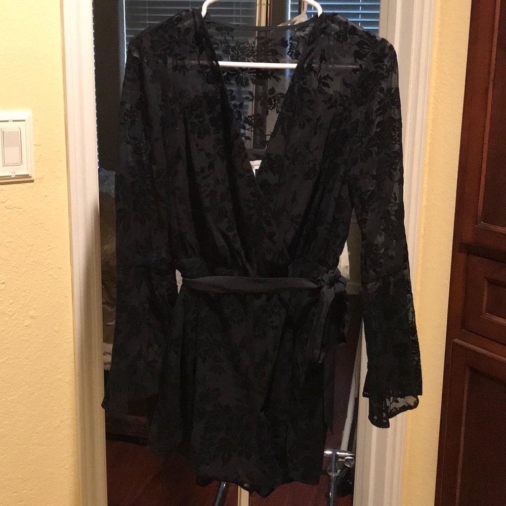 BCBG BLACK LACE SUEDE ROMPER